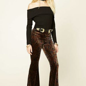 Forever 21 Velvet Paisley Bell Bottoms